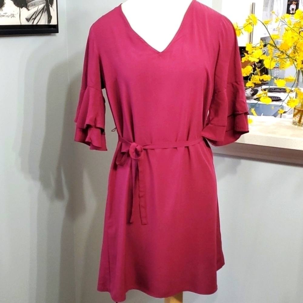 Old Navy‎ straight dress with tie Size small petite. Ruffle sleeves. Office.